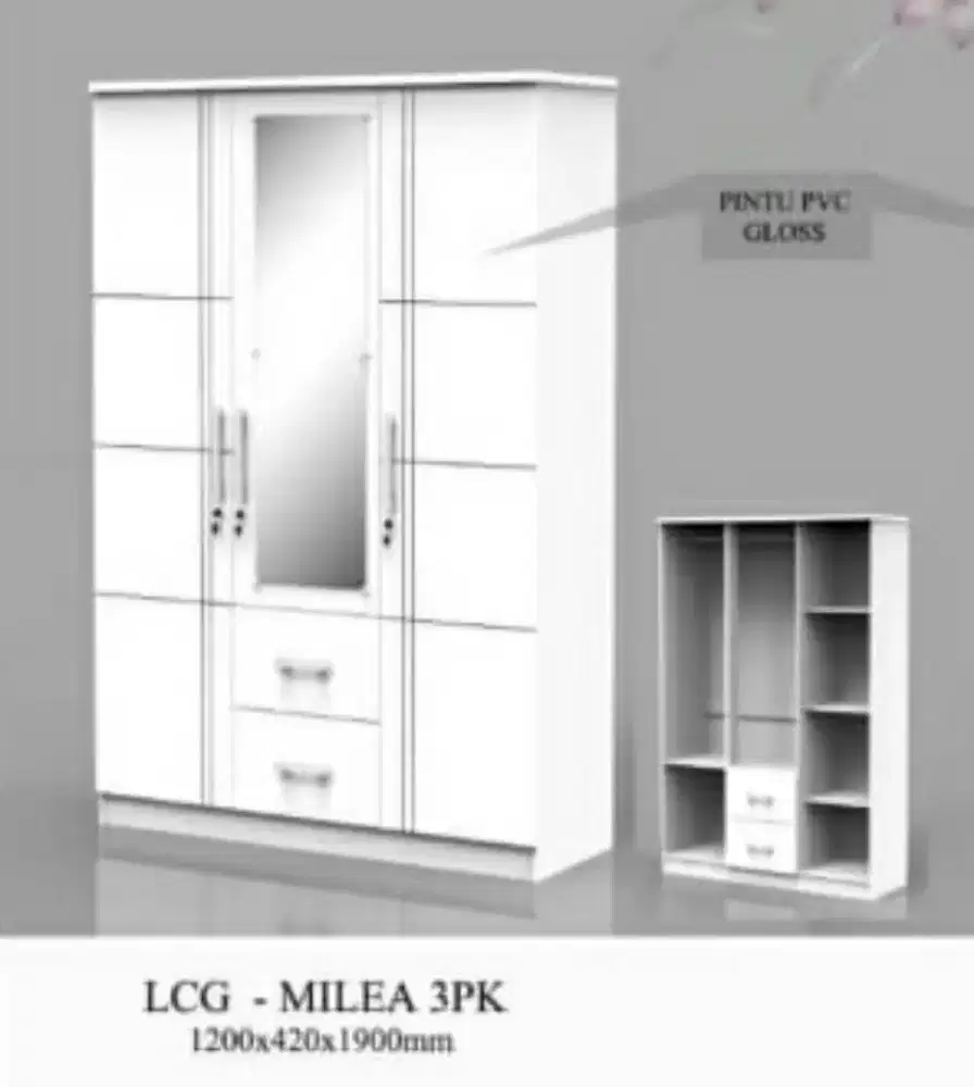 Lemari baju tiga pintu pakai laci
