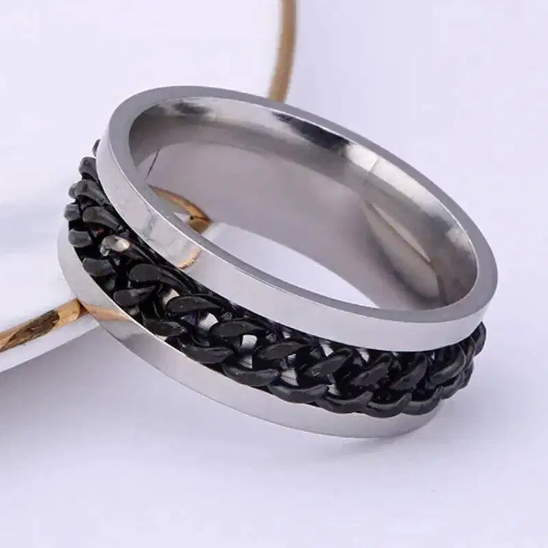 Cincin tangan spinner pria or wanita silver black c24 bisa di putar