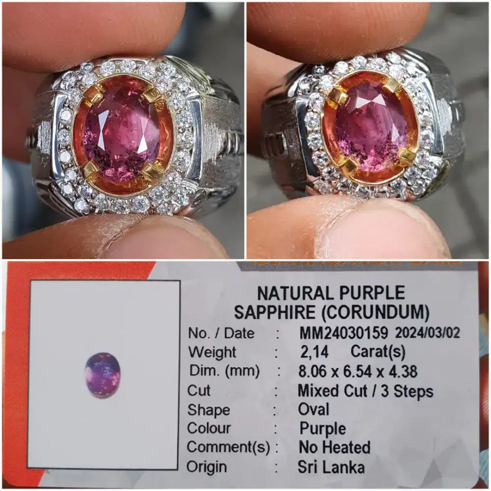 Natural Purple Sapphire noheated safir ungu 2.14ct Srilanka Noheated