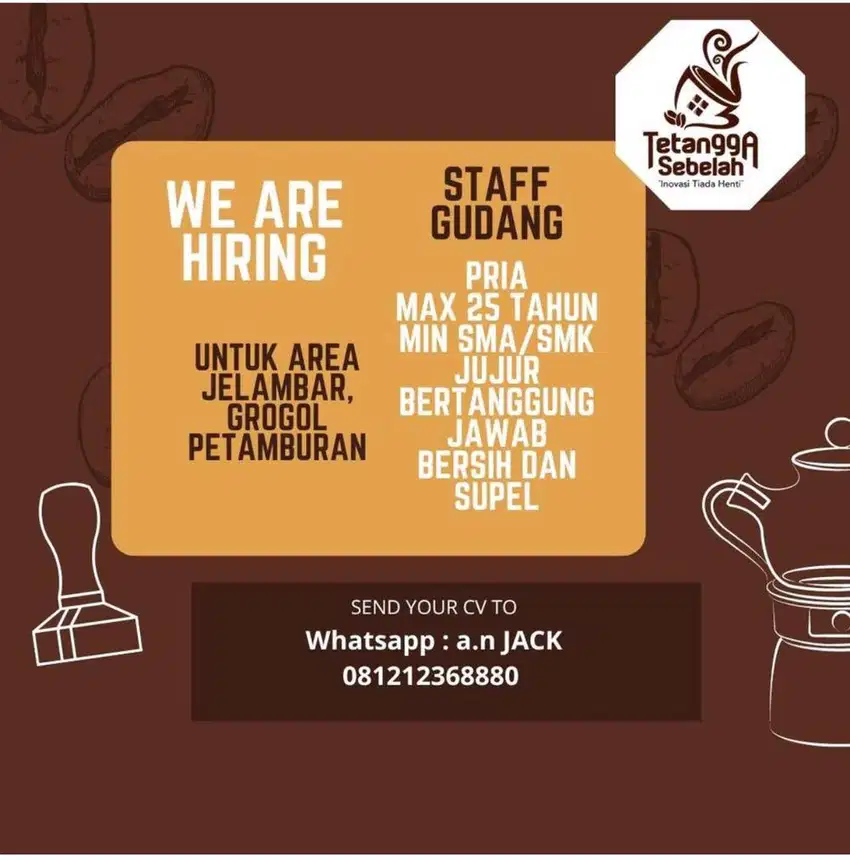 Dicari Staff Kurir/ Logistik Kopi Tetangga Sebelah