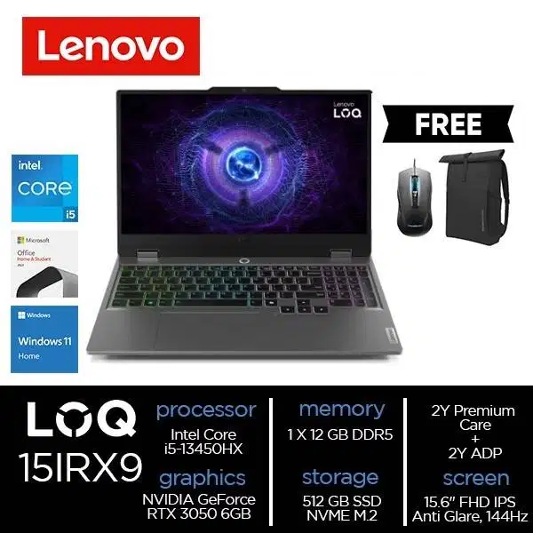 Lenovo LOQ 15IRX9 6NID Core i5-13450HX 16GB 512GB RTX 3050 6GB W11 OHS