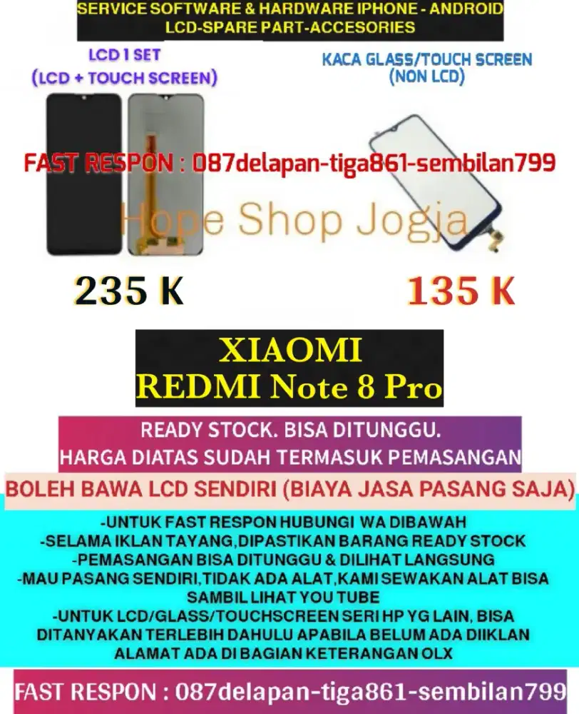 Service HP/Touchscreen -Baterai LCD Xiaomi Redmi Note 8 pro