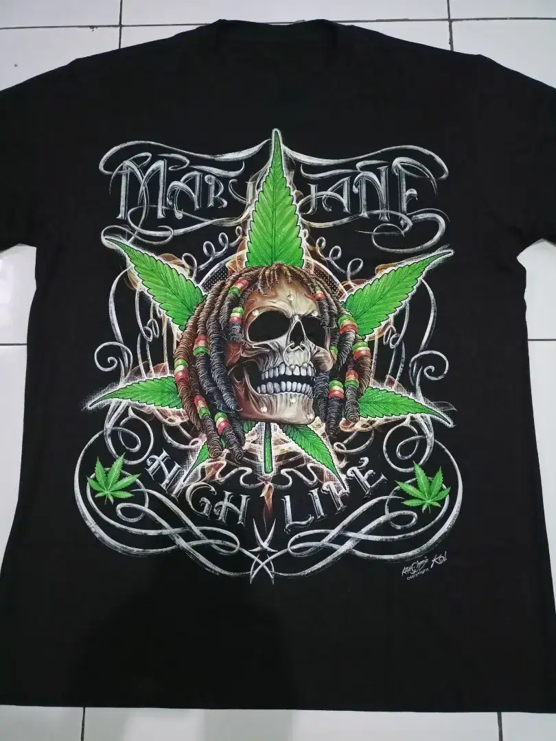 Kaos vintage 3D skull tengkorak Reggae Rasta