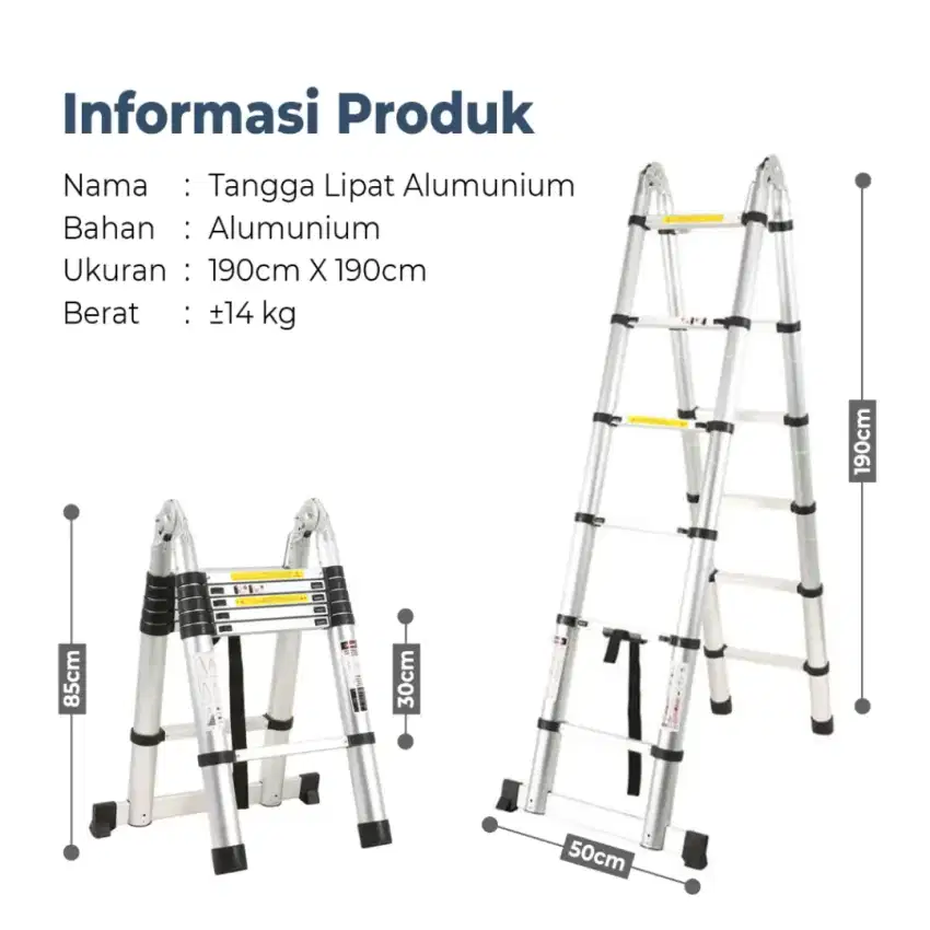 3,8M Tangga lipat teleskopik aluminium double tipe A(1,9+1,9)=3,8 mete