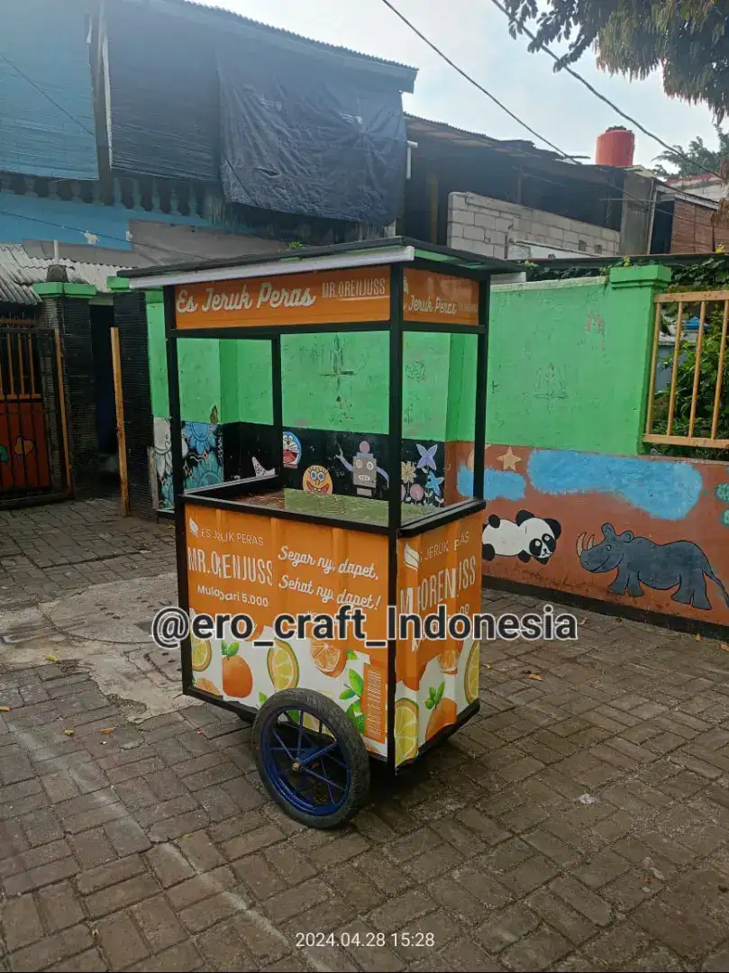 Gerobak es jeruk peras rangka besi