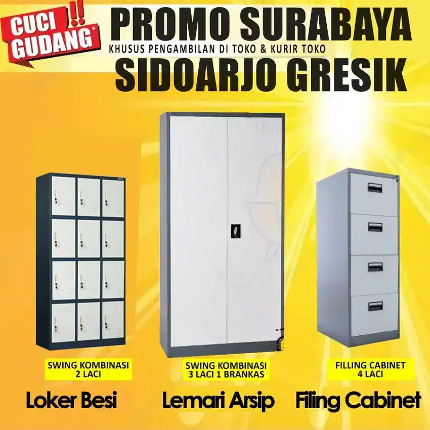 Lemari Arsip Loker filing Cabinet Besi AA36SW Plat Tarik Baru & Bekas