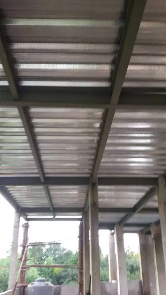 Plat Bondek cor  konstruksi Baja wf/ kanopi Kaca TEMPRED/ pagar Besi