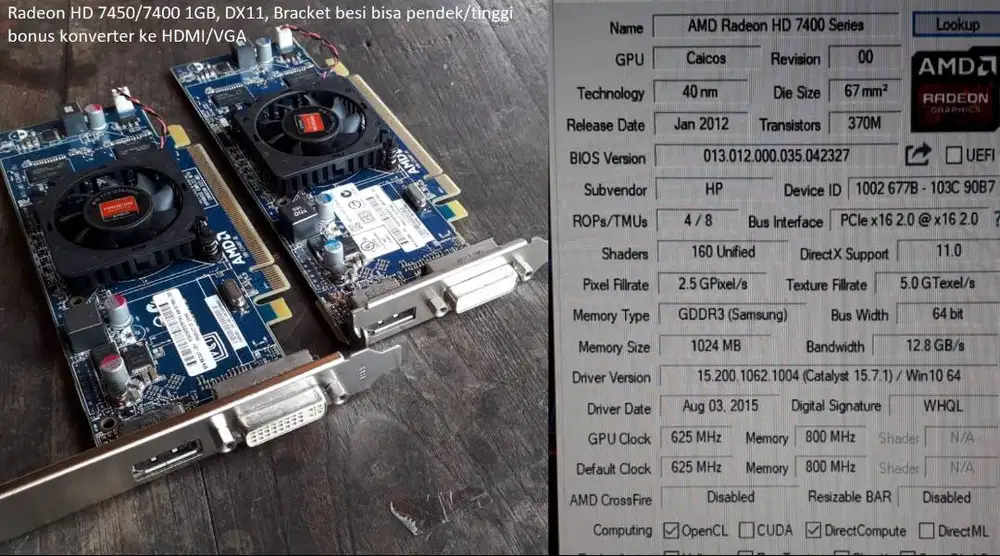 VGA radeon 7450 radeon 6450 radeon hd 7400 Valorant GTA V PES Editing