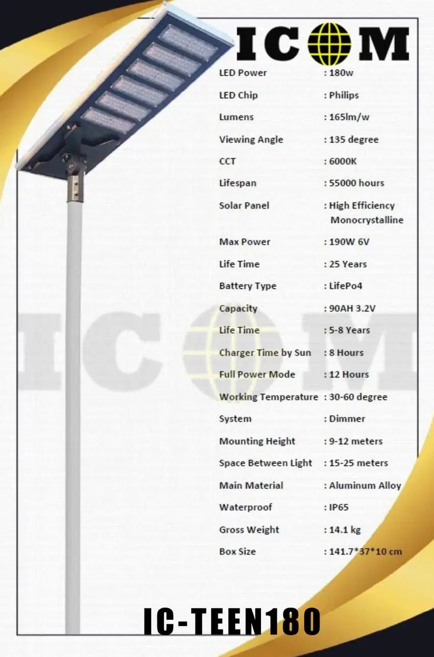 Lampu Solar Cell All In One ICOM IC-TEEN 180W