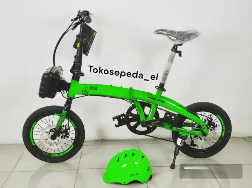 Sepeda lipat pacific noris 6.8 green.free tas frontblok+ helm syte