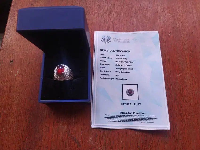 Cincin Batu Permata Alpaka PIDGEON BLOOD 53.45 Ct (With Ring)