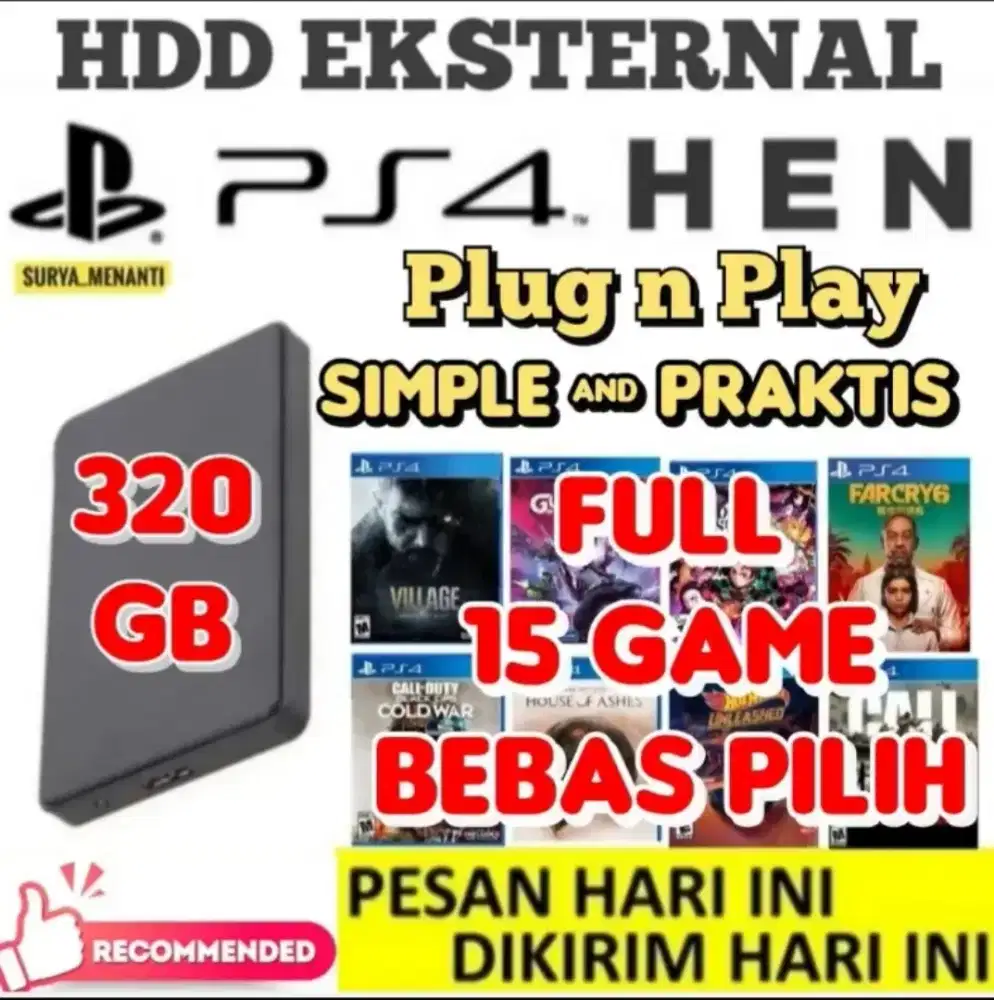 HDD PS4 320GB FULL GAME Harga Murah SIAP DIKIRIM