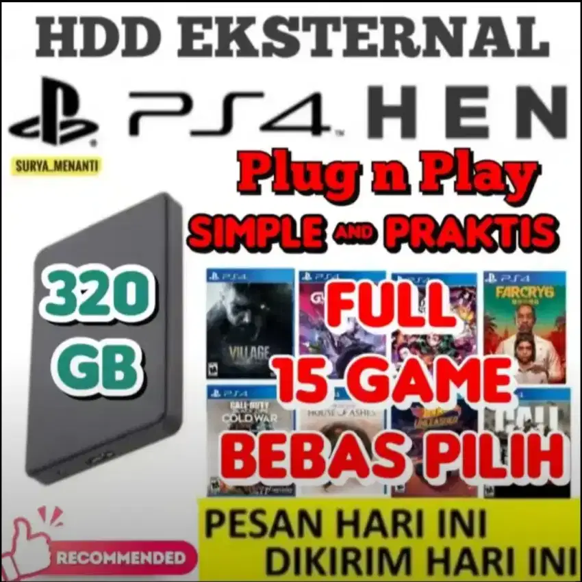 HDD PS4 320GB FULL GAME Harga Terjangkau SIAP DIKIRIM