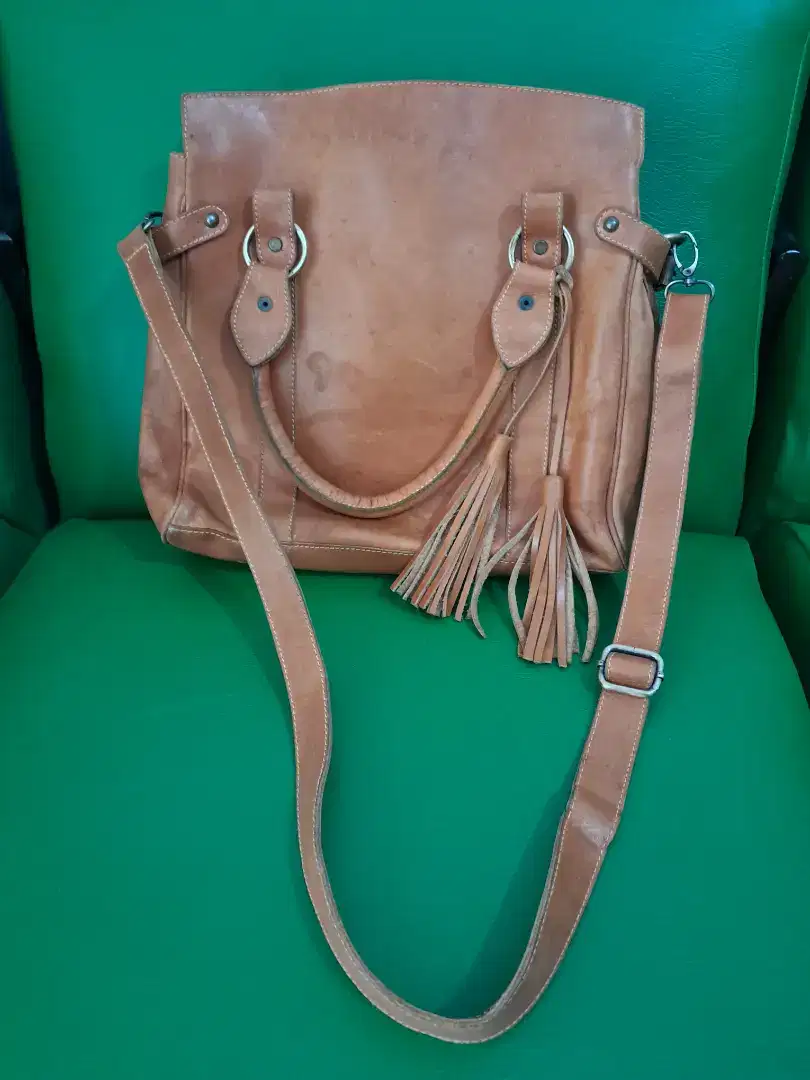 Tas kulit handmade genuine leather coach unisex pria wanita fossil