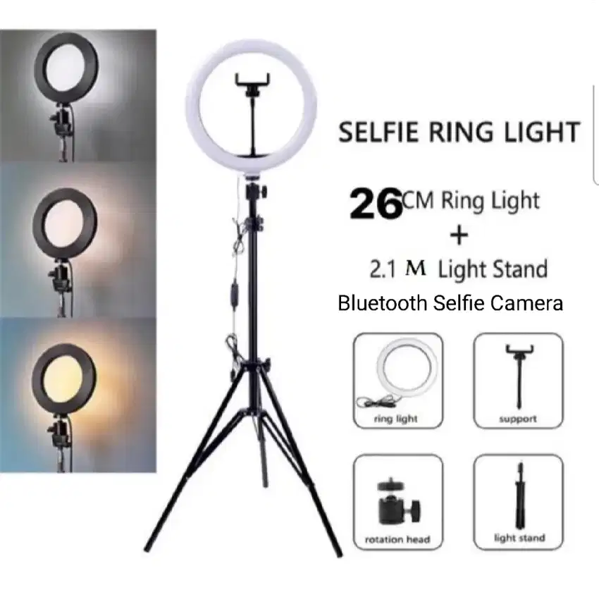 Tripod 2 meter+Ringlight 26cm+ball head+ holder phone+bluetoth selfie