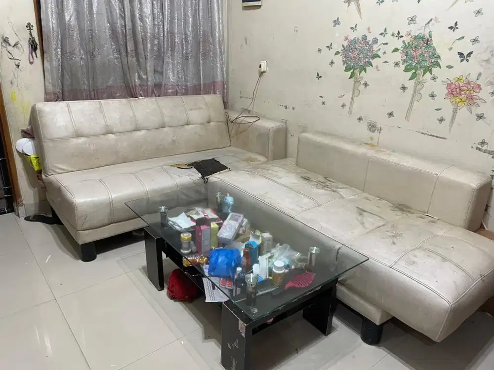 JUAL CEPAT Sofa bed bentuk L bekas