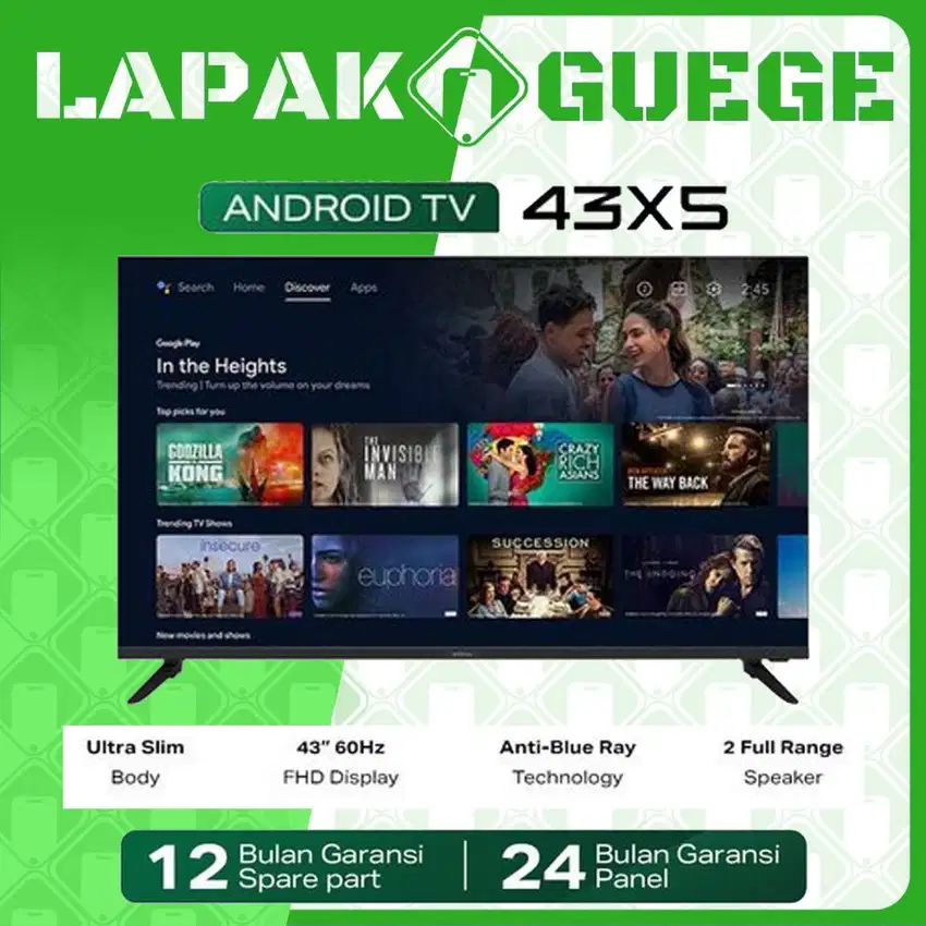 LED TV 43 INCH INFINIX SMART ANDROID TV 43X5 DIGITAL DOLBY AUDIO BARU