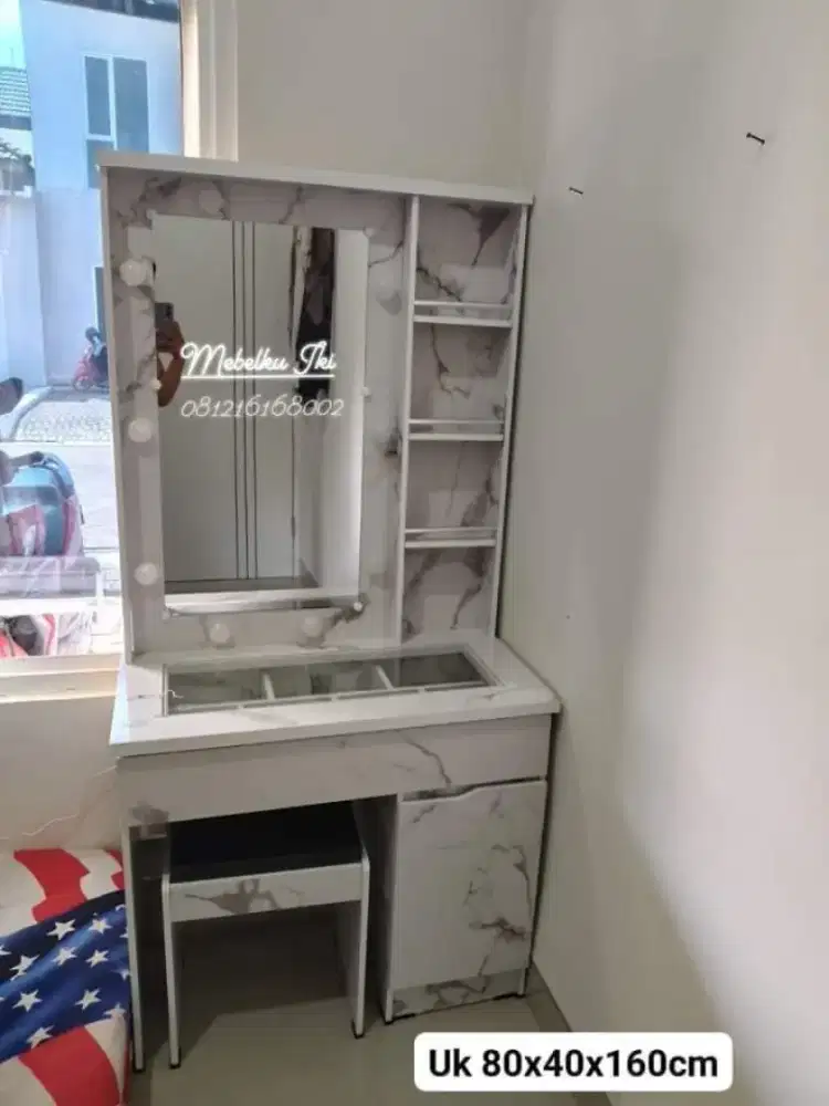 Meja rias minimalis lampu warna putih cantik murah bisa kirim COD