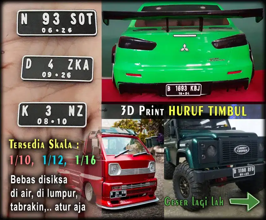 Plat Nomor RC Custom Skala 1/10_1/12 dan 1/16