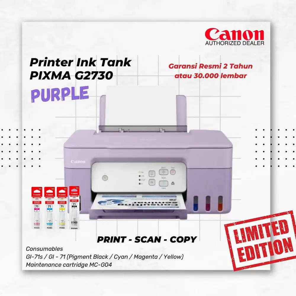 Printer Canon Ink Tank PIXMA G2730 Purple Limited Edition (Print - Sca