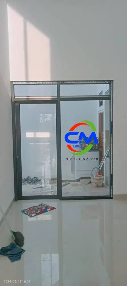 PINTU KACA PARTISI ALUMUNIUM MODEL SLIDING BERGARANSI