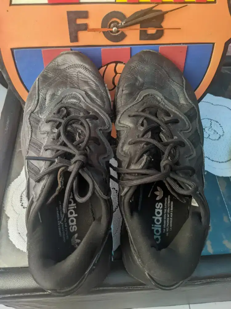 Sepatu Adidas ori full black mix kulit