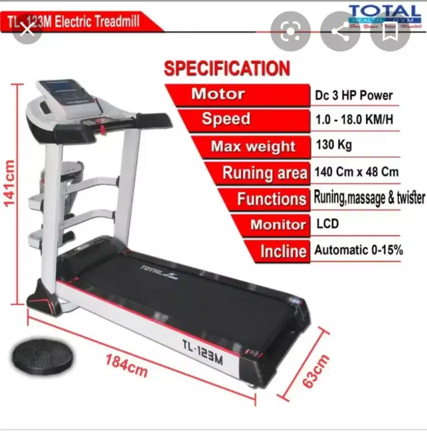 Alat fitness treadmill elektrik tipe 123m