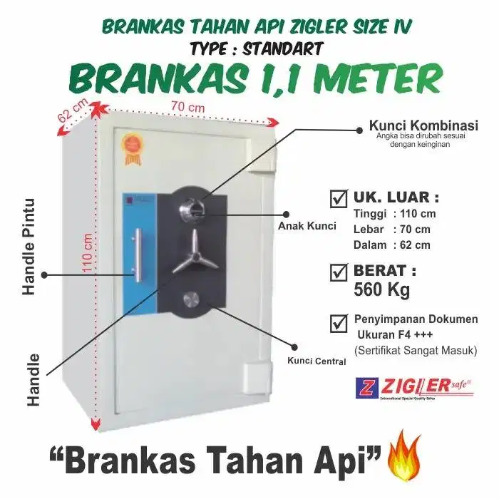 BRANKAS ZIGLER SAFE tinggi 1 ,1 Meter Tahan Api SNI ada Sertifikat