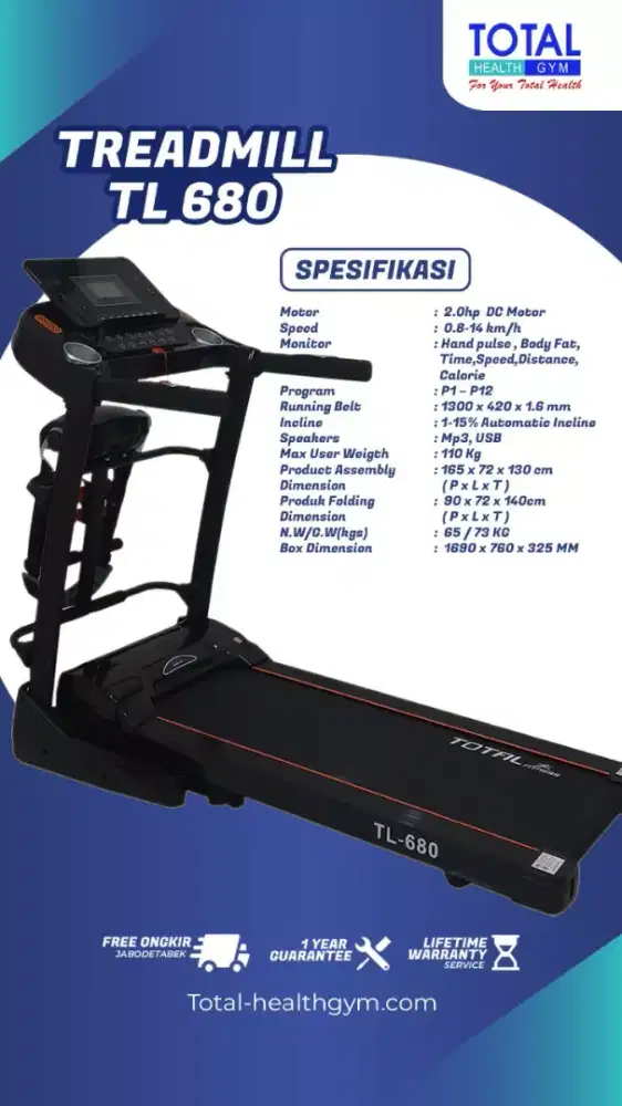 Alat fitnes treadmill elektrik TL 680 auto