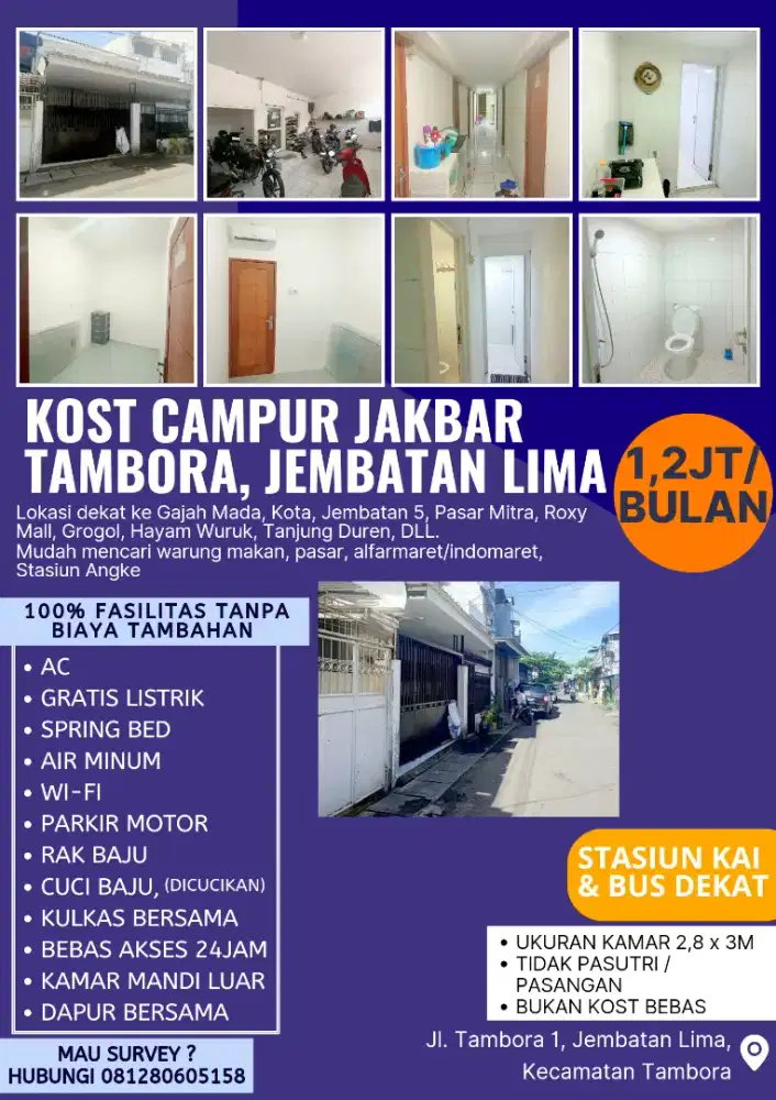 Kost AC Campuran Jembatan Lima, Kost Pria Wanita Bersih dekat stasiun