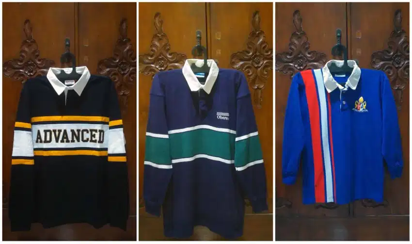 Kaos Baju Lengan Panjang Kerah Rugby Indigo Bank Noone, 35