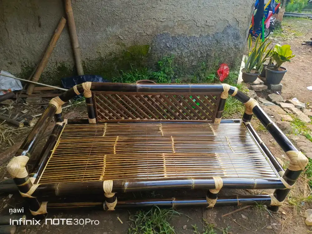 Jual kerajinan bale  kursi 1 set dr bambu hitam