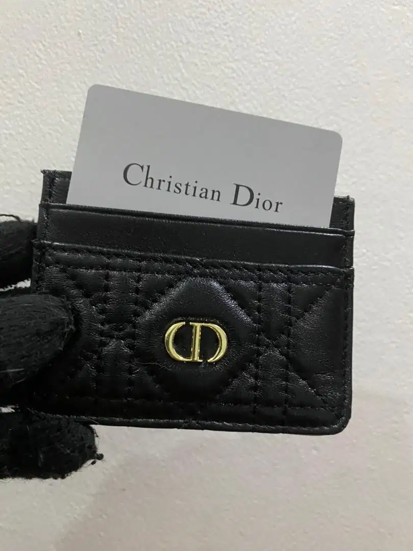 Card holder christian dior black leather GHW harga net