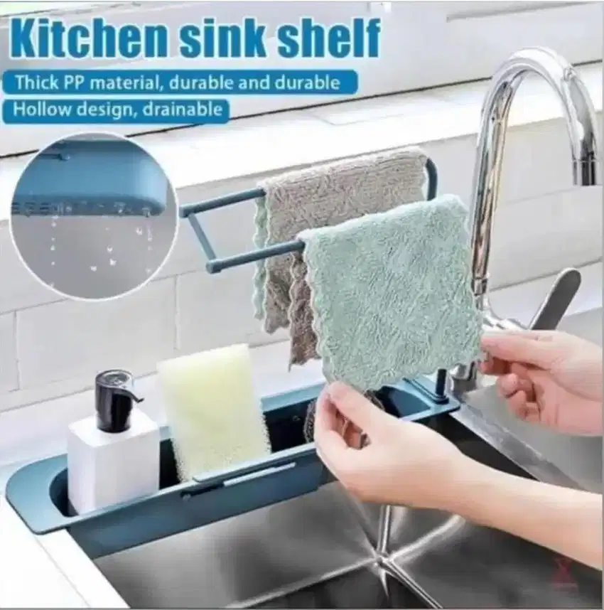 Tempat / Rak dapur / wastafel / botol / sabun / spon / handuk / kanebo