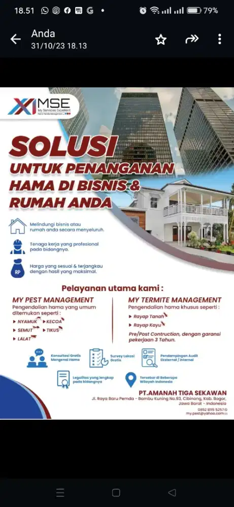 Dicari operator untuk pest control atau pengendalian hama