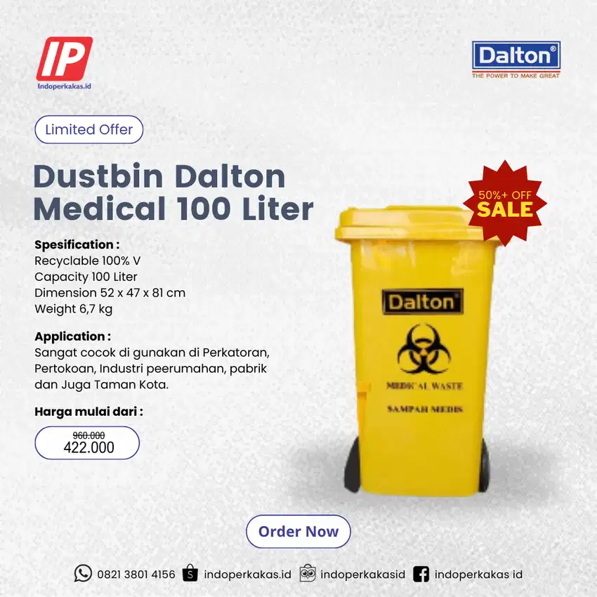 Tempat Sampah Dalton Tong Sampah Plastik Medis HDPE 100 Liter