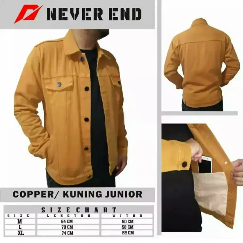 Jaket jeans size m l xl merk never end ready