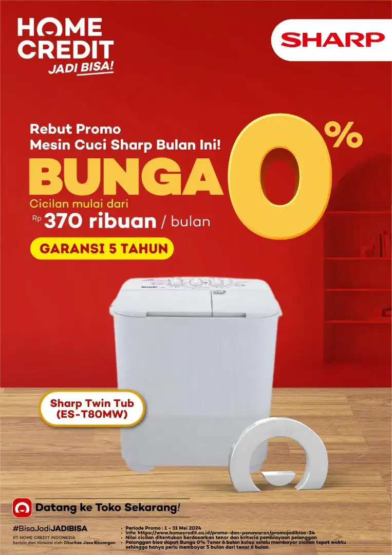 CASH/KREDIT MESIN CUCI SHARP PAKAI HOMECREDIT BUNGA 0% DAN FREE 2 KALI