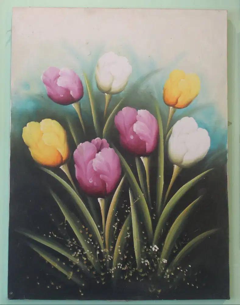 Lukisan Kanvas Bunga Tulip Pajangan Dinding 60x80 Cm