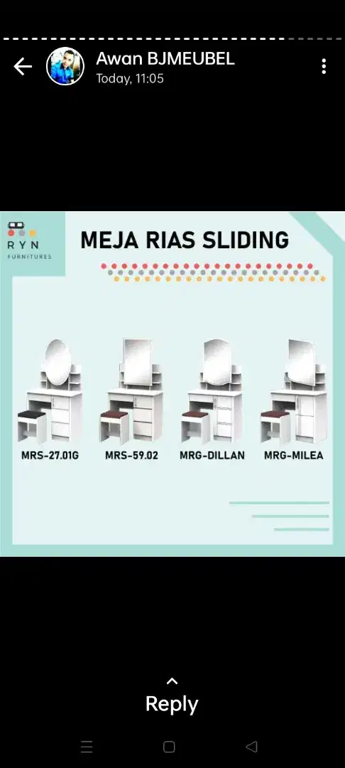 Meja rias + puff banyak model cermin nya