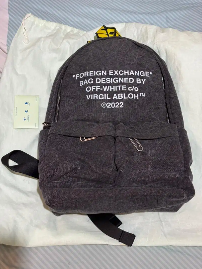 Backpack Off White Hard Core Slogan Print Dark Grey