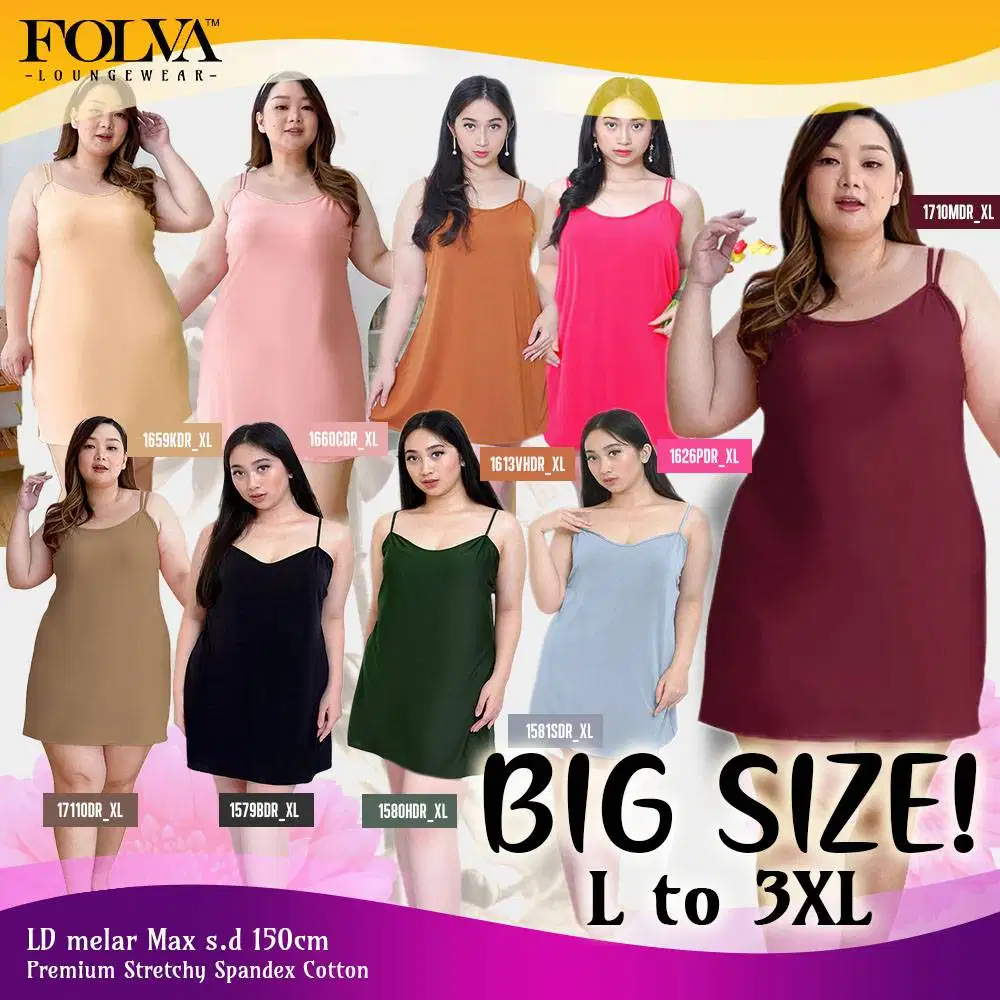 FOLVA Dress tanktop wanita baju tidur spandex 3XL big size jumbo