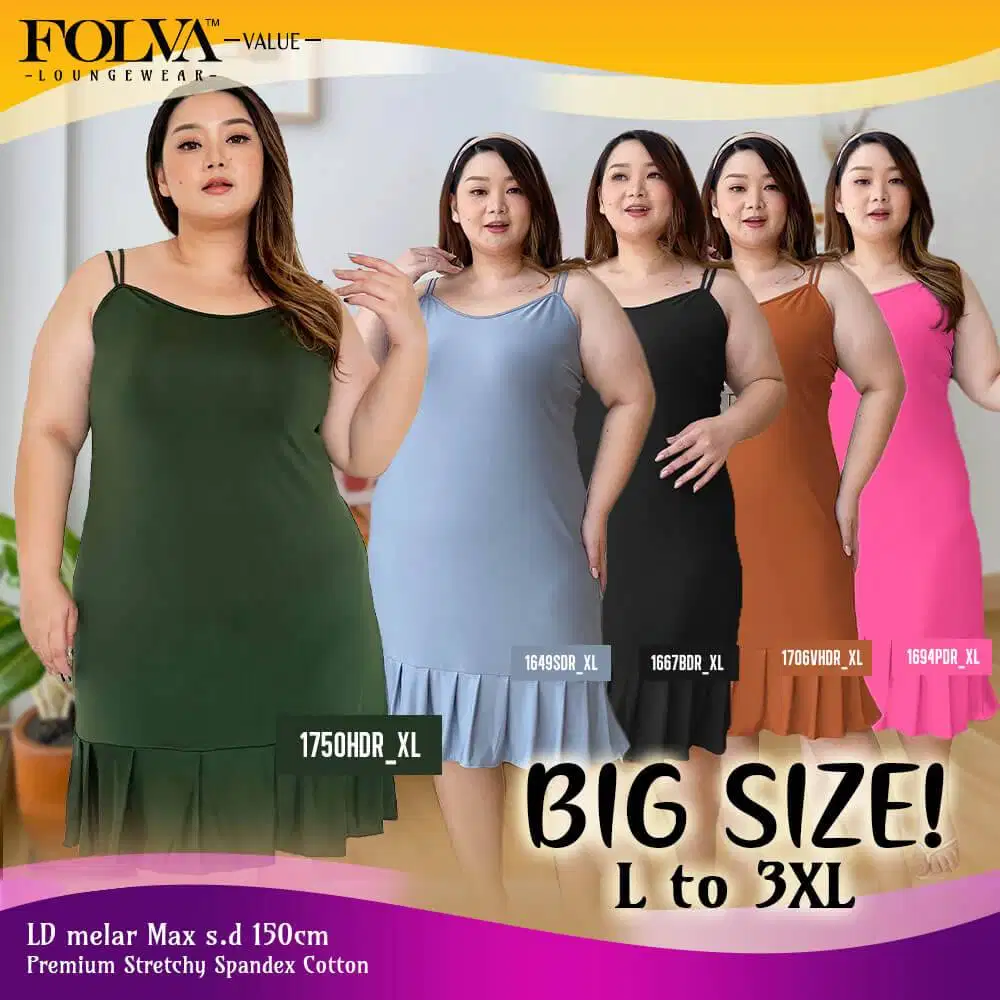 FOLVA tanktop dress panjang baju tidur spandex melar big size 3XL