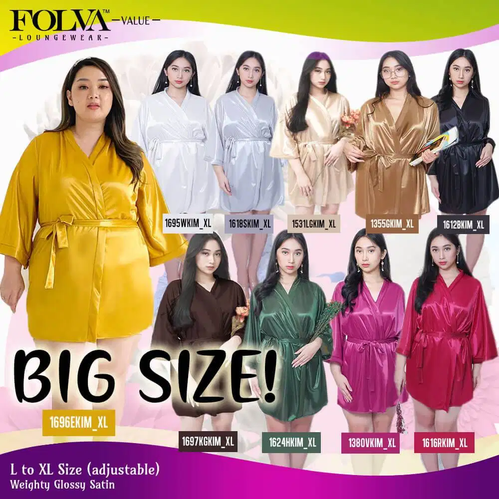 FOLVA Kimono wanita bridesmaid sleeping robe satin big size jumbo 3XL