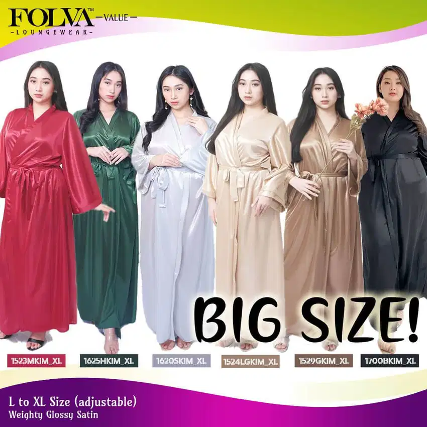 FOLVA Kimono panjang baju tidur wanita satin 3XL big size jumbo