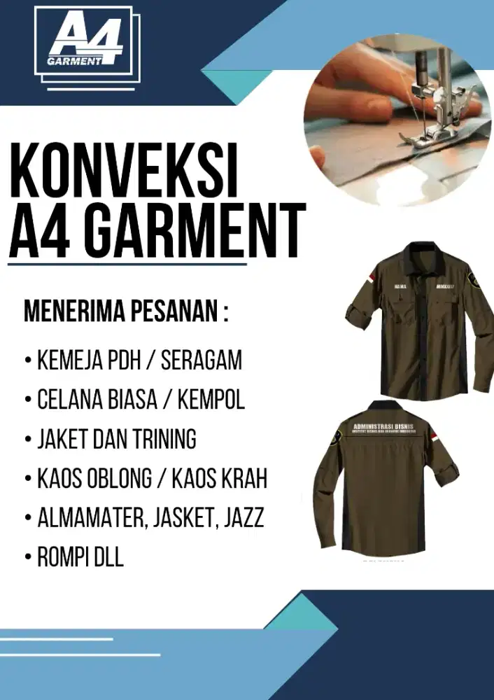 Konveksi A4 Garment melayani pembuatan kemeja kaos celana jaket dll