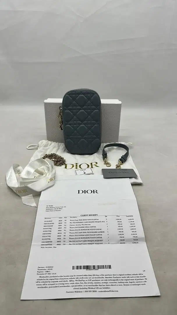 Dior phone bag cloud blue GHW crossed body with 2 strap complete set