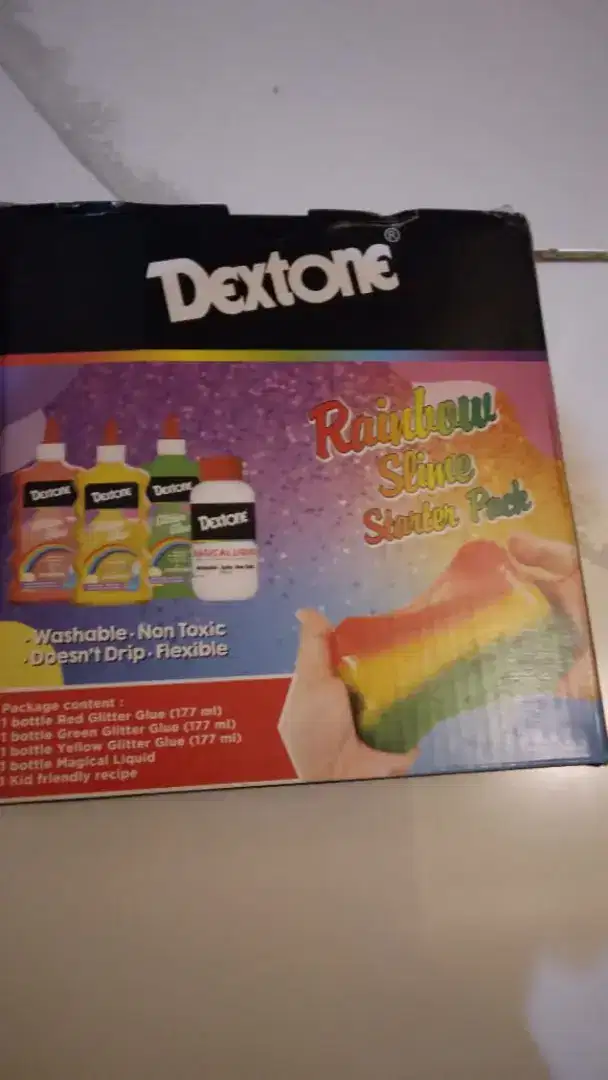 Di jual mainan anak Dextone slime glitter kit set Rainbow.barang baru