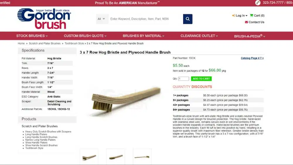 GORDON BRUSH 15 CK/ AMERICAN MANUFACTURE