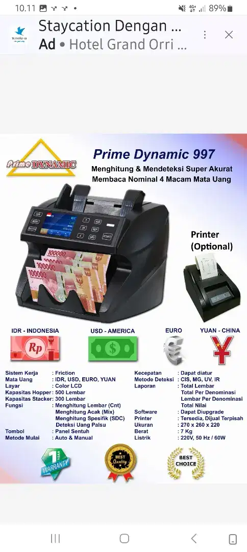 Mesin Hitung Uang PRIME DYNAMIC 997
